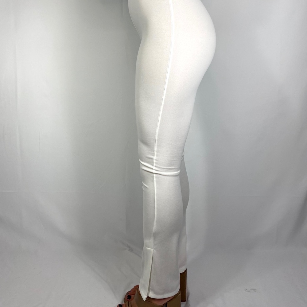White High Waist Elastic Straight Leg Trousers Pants - Picture 3 of 5